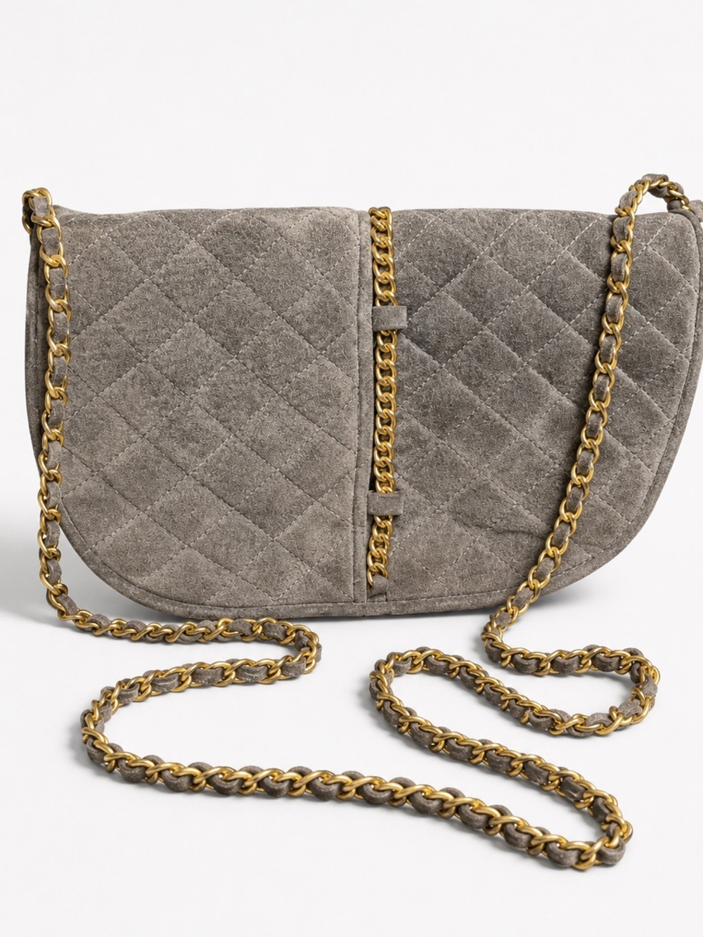 Vintage 1970s Meyers Italian Suede Shoulder Bag with Gold Chain Strap